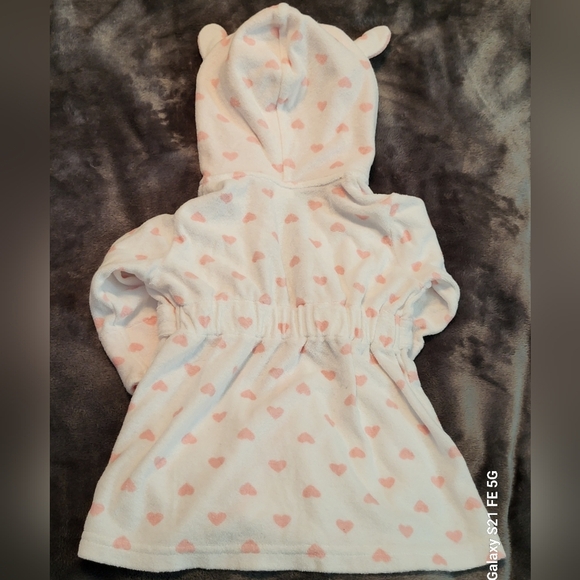π©· 3/$15 Girls (0-9 M) Carter's Pink & White Hooded Robe, lamb pockets & tie New - Picture 2 of 5